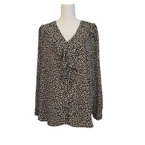 Ann Taylor Animal Print Top Women Size XL Black Career Preppy Feminine Classic